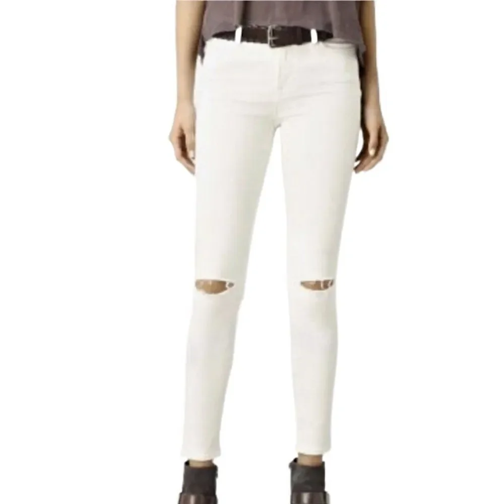 ALLSAINTS Grace distressed white skinny jeans 26 2 XS